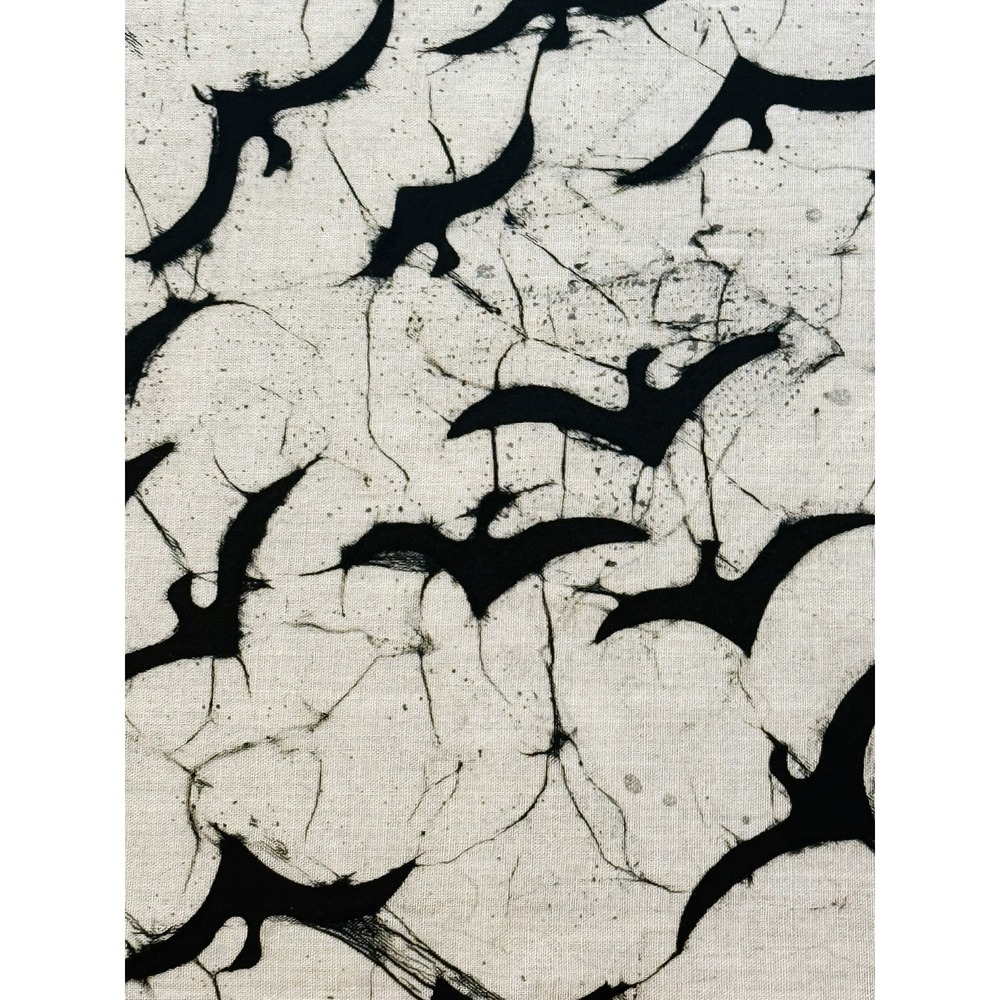Black Bat Halloween Fabric 100% Cotton Cream White Spooky Gothic Print 1 Yard